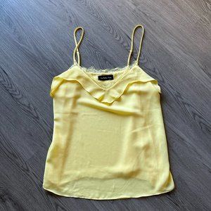Yellow Silk Tank Top Lace Blouse - La Bella Vida - Small